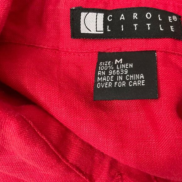Carole Little 100% Linen Belted button up Blouse Top Women M Red Career Coastal - Picture 3 of 7